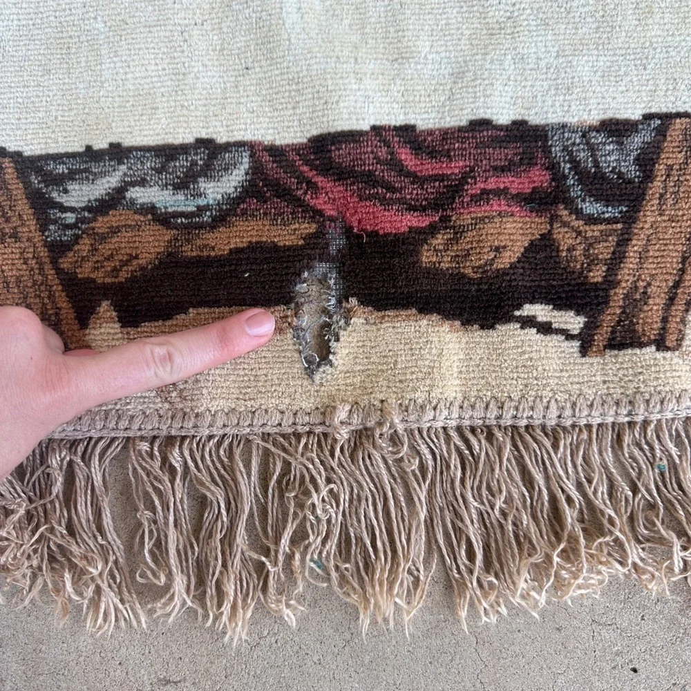 Vintage The Last Supper Woven Tapestry Wall Hanging Fringed Religious Art